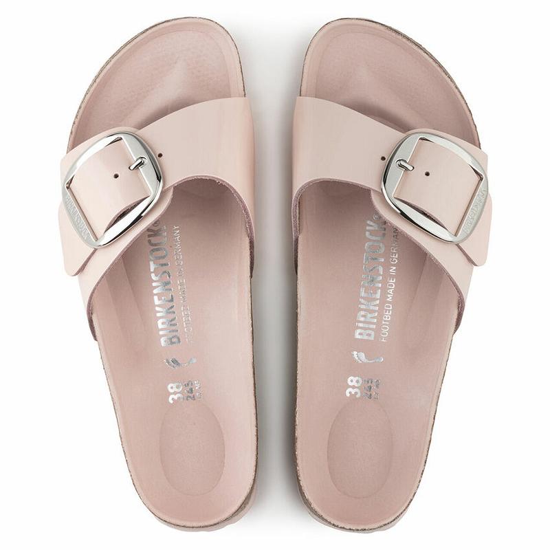 Birkenstock Big Přezkou High Shine Natural Lak Læder Madrid Dame Lyserød | DK 411KOR